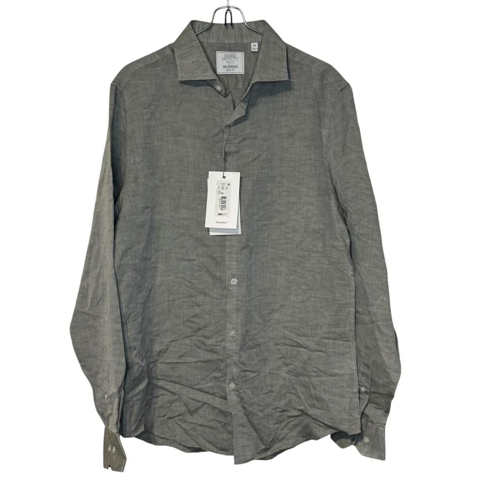Murano X Baird McNutt Mens Shirt Slim Fit 100% Linen Button Up Olive Medium NWT